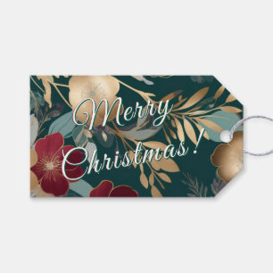 Christmas Gold & Red Floral Charm Gift Tags