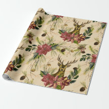 Christmas Gold Reindeer Poinsettia Pattern