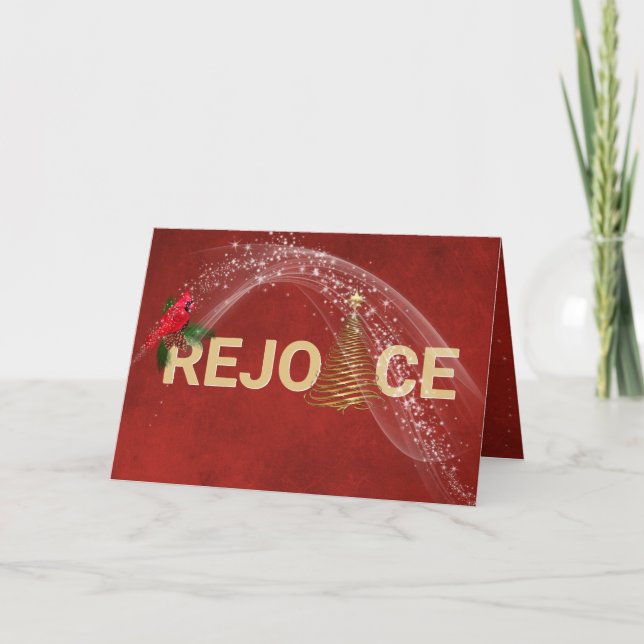 Christmas Gold Rejoice With Cardinal Card (Front)