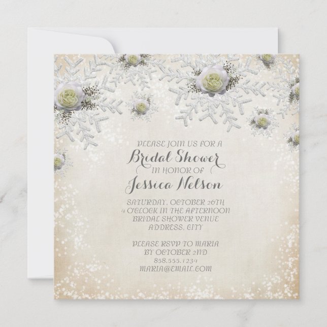 Christmas Gold Roses Snowflakes Bridal Shower Invitation (Front)