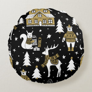 Christmas Gold Round Cushion