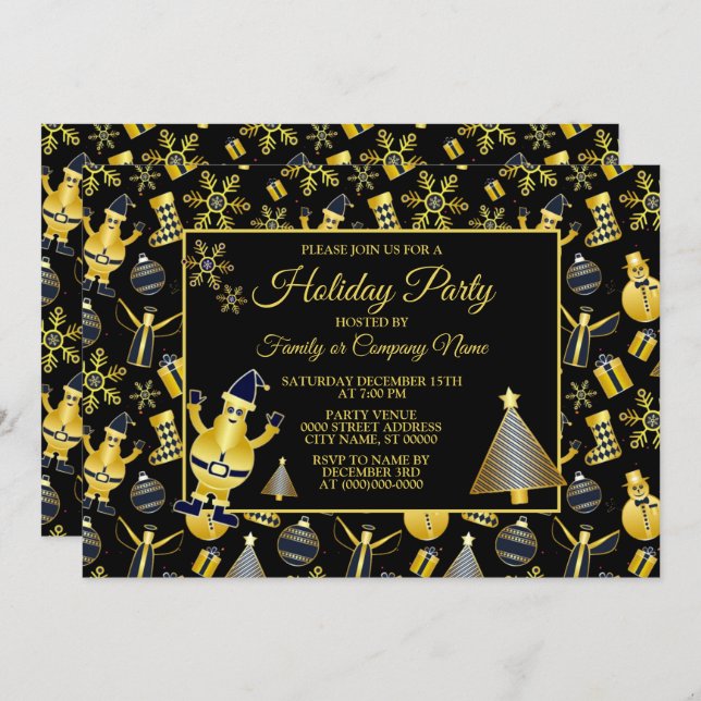 Christmas Gold Santa Snowman Stocking Gift Pattern Invitation (Front/Back)