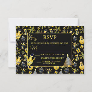 Christmas Gold Santa Snowman Stocking Gift Pattern RSVP Card