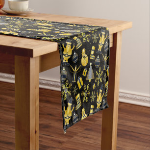 Christmas Gold Santa Snowman Stocking Pattern Short Table Runner