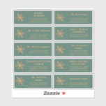 Christmas gold snowflake green address labels<br><div class="desc">Personalised Christmas mailing individual name and address shipping labels with an elegant gold copper snowflake and a chic trendy bold typography script over a green background.</div>