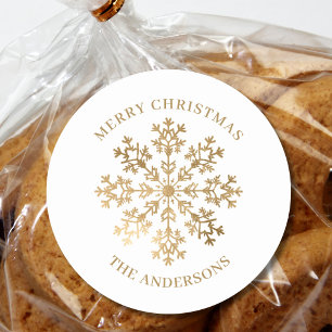 Christmas Gold Snowflake Name  Classic Round Sticker