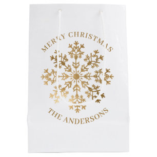 Christmas Gold Snowflake Name  Medium Gift Bag