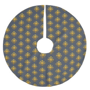 Christmas Gold Snowflake Pattern Dark Blue Brushed Polyester Tree Skirt