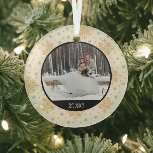Christmas Gold Snowflake Photo & Year Keepsake G Glass Tree Decoration