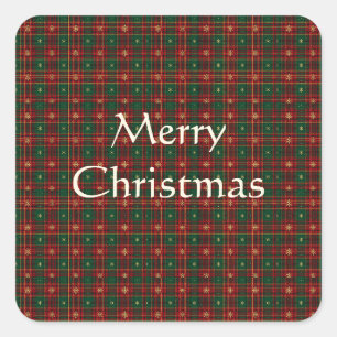 Christmas Gold Snowflake Tartan Plaid Square Seal