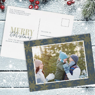 Christmas Gold Snowflakes Elegant Winter Grey  Foil Holiday Postcard