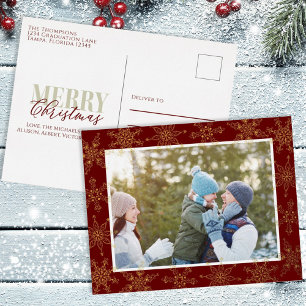 Christmas Gold Snowflakes Festive Red Elegant Foil Holiday Postcard