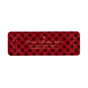 Christmas Gold Snowflakes Red Buffalo Plaid