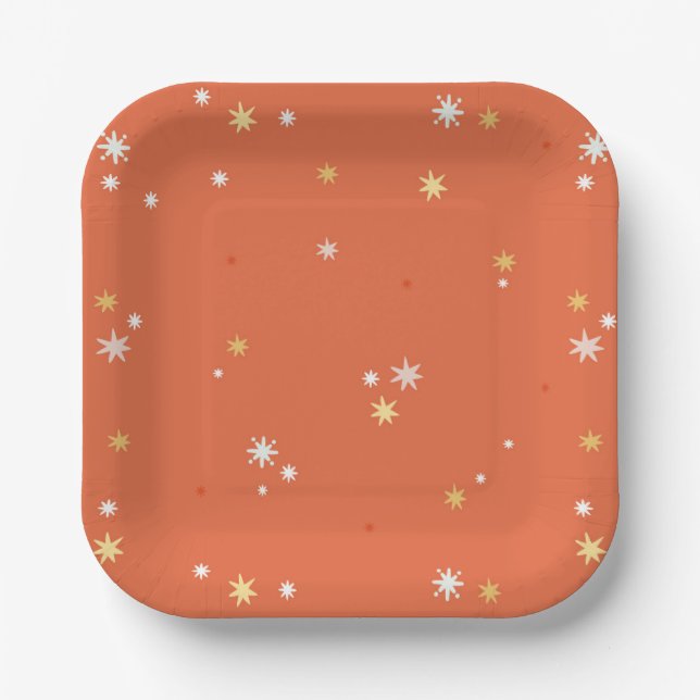 Christmas Gold Star Festive Modern Winter Holidays Paper Plate (Front)