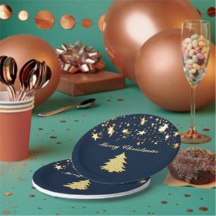 Christmas Gold Stars and Tree with Baubles, ZSSG Paper Plate
