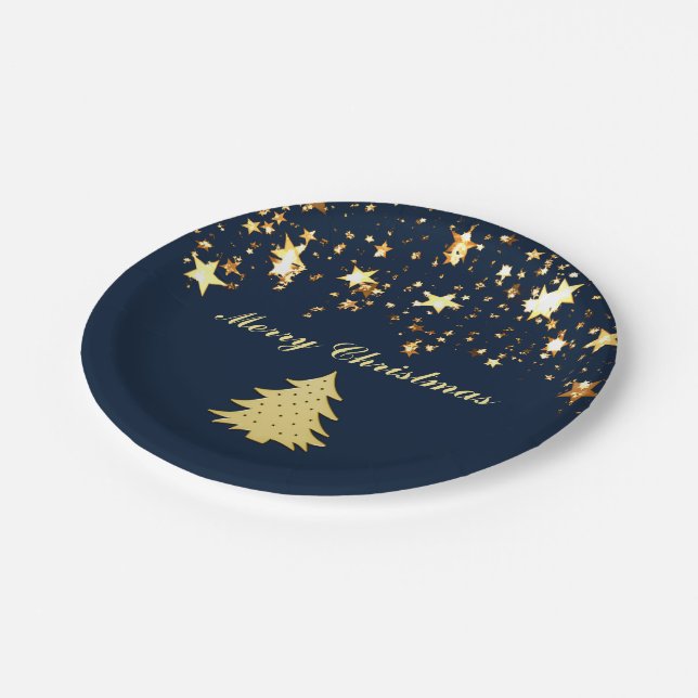 Christmas Gold Stars and Tree with Baubles, ZSSG Paper Plate (Angled)