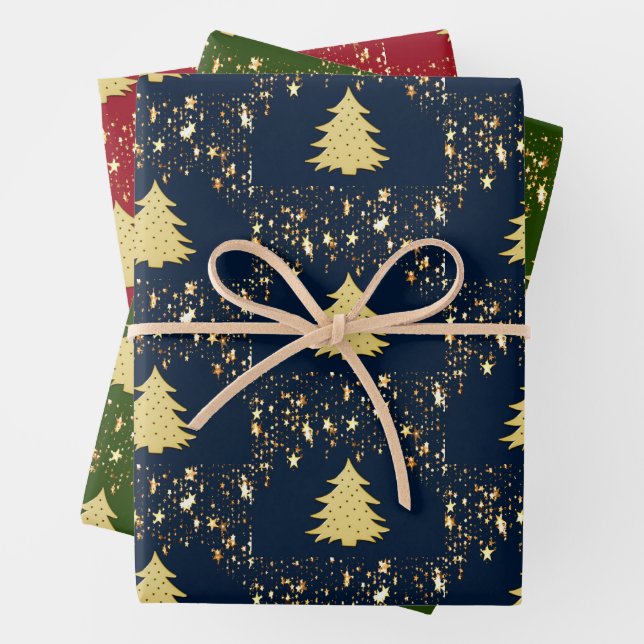 Christmas Gold Stars and Tree with Baubles, ZSSG Wrapping Paper Sheet (In situ)
