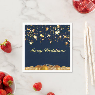 Christmas Gold Stars, Baubles, Tree and Message Napkin