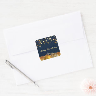 Christmas Gold Stars, Baubles, Tree and Message Square Sticker