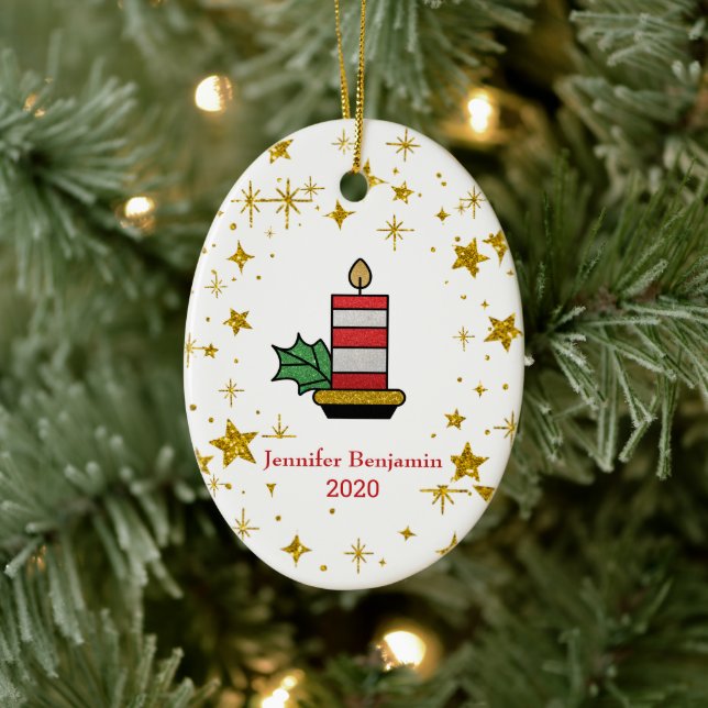 Christmas Gold Stars Candle Glitter Personalize Ceramic Tree Decoration (Tree)