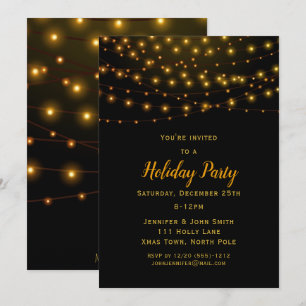 Christmas Gold String Lights Holiday Party Invitation