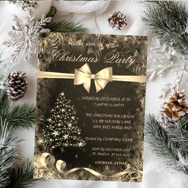 Christmas Gold Tree,Bow,Corporate Party Invitation (Creator Uploaded)