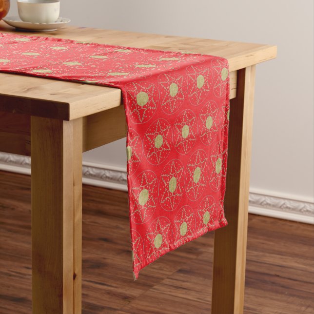 Christmas Gold Tree Pattern Personalize 14 x 72 Short Table Runner (In Situ)