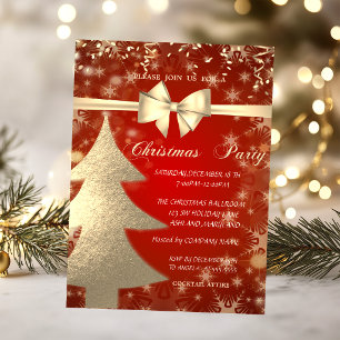 Christmas Gold Tree,Red,Corporate Party Invitation