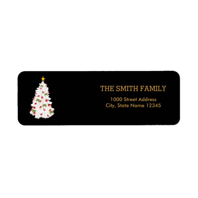 Christmas Gold Tree with Black Background Label (Front)