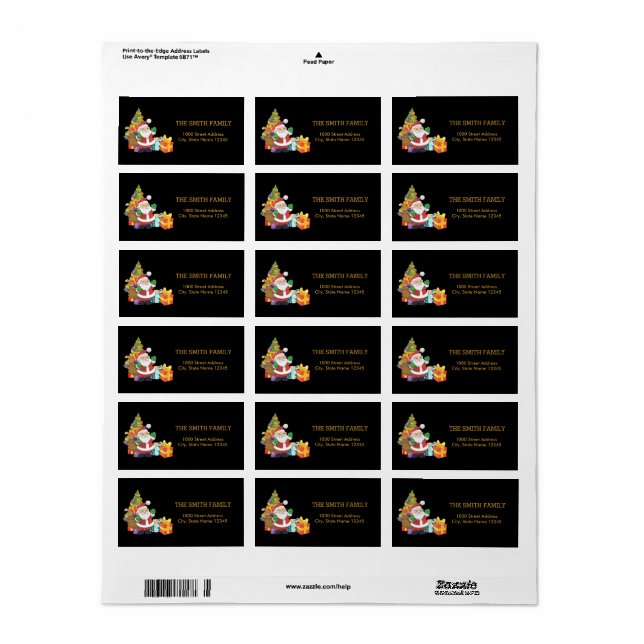 Christmas Gold Tree with Black Background Label (Full Sheet)