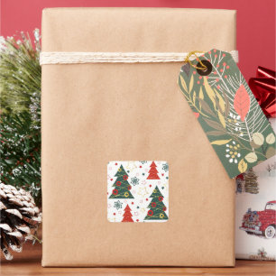 Christmas Gold Twinkle Starry Pines Square Sticker