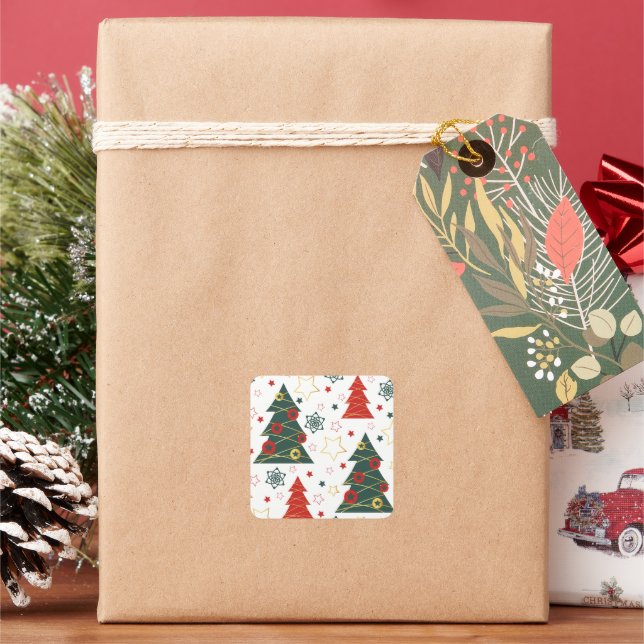 Christmas Gold Twinkle Starry Pines Square Sticker (Holiday)
