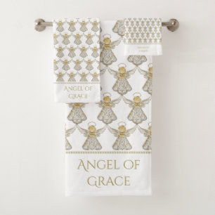 Christmas Gold/White Filigree Angel of Grace Bath Towel Set