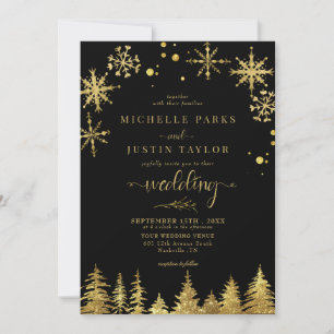 Christmas Gold  Woodland Pine Trees Wedding I Invitation