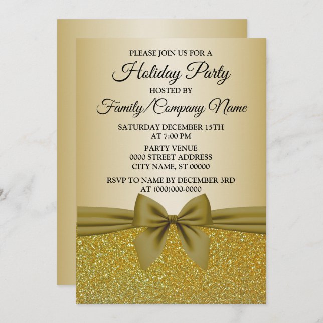 Christmas Golden Glitter Holidays Party Invitation (Front/Back)