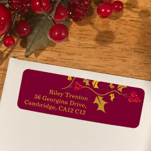 Christmas golden holly and red berries graphic