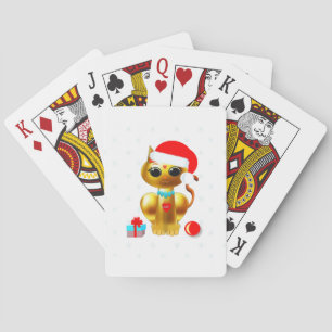 Christmas golden kitty cat cartoon playing cards