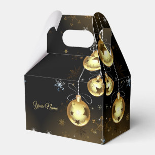 Christmas Golden Ornaments Shiny Stars Black Favour Box