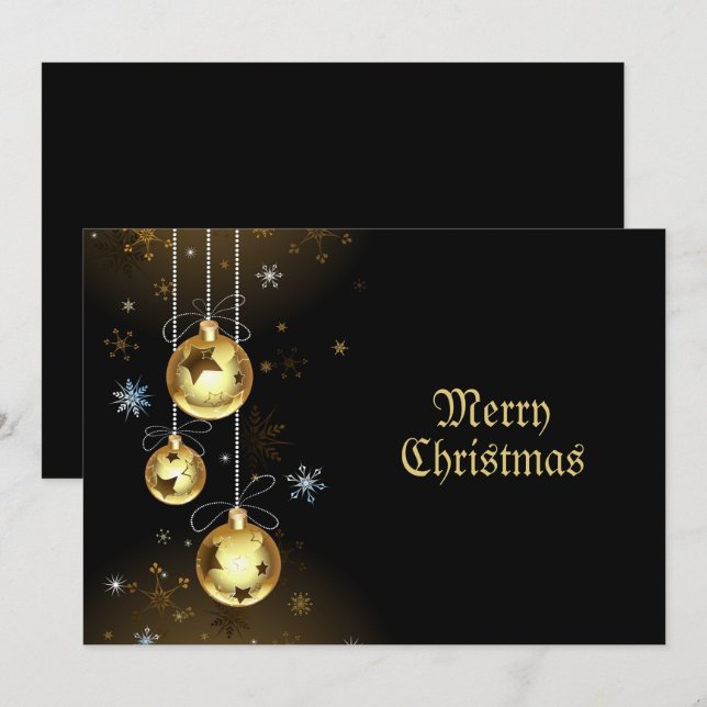 Christmas Golden Ornaments Shiny Stars Black Holiday Card (Front/Back)