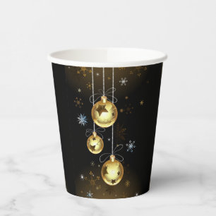 Christmas Golden Ornaments Shiny Stars Black Paper Cups