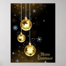 Christmas Golden Ornaments Shiny Stars Black
