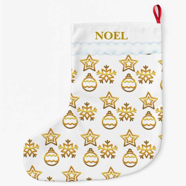 Christmas Golden Pattern on White Large Christmas Stocking (Back)