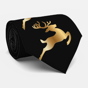Christmas Golden Reindeer Black Holidays Tie
