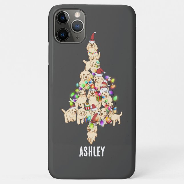 Christmas Golden retrieve Puppy Christmas Tre Case (Back)