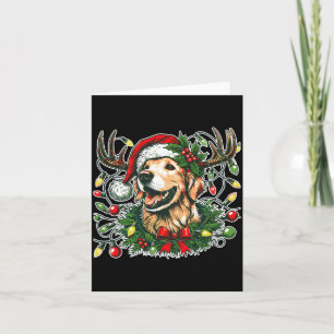 Christmas Golden Retriever Antlers Santa Hat Long Card