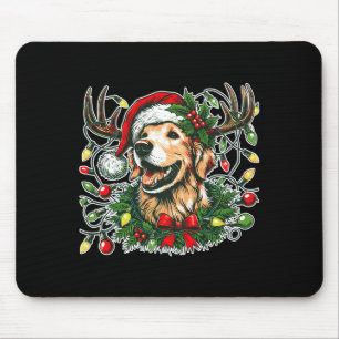 Christmas Golden Retriever Antlers Santa Hat Long  Mouse Pad