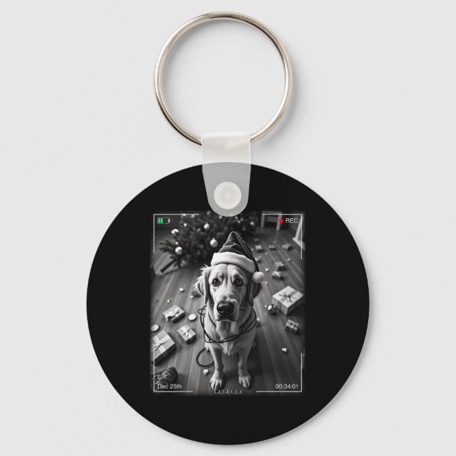Christmas Golden Retriever Caught On Camera  Key Ring (Front)