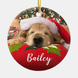 Christmas Golden Retriever Dog Asleep Under Tree Ceramic Tree Decoration