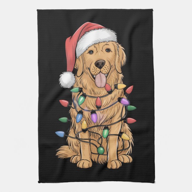 Christmas Golden Retriever Dog Lover Gift Mum Dad Tea Towel (Vertical)