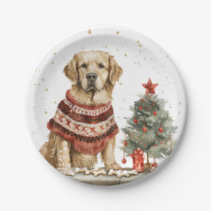 Christmas Golden Retriever Dog Paper Plate